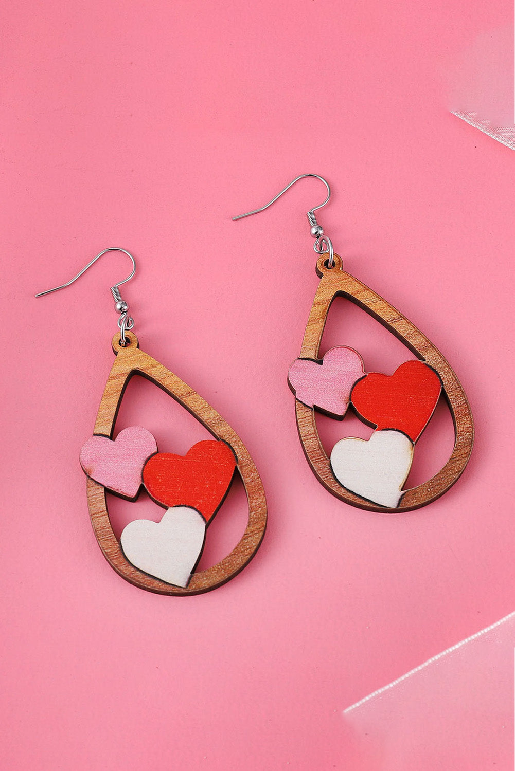 - Red Valentines 3 Hearts Insert Water Drop Earrings - Earrings at TFC&H Co.