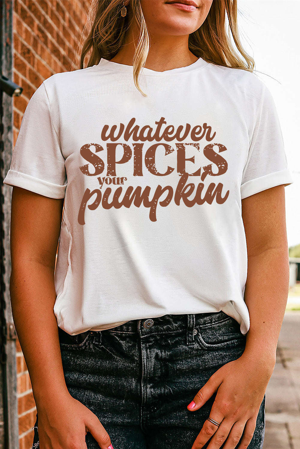 White Whatever Spices Your Pumpkin Letter Print Graphic Tee - women's Graphic Tees at TFC&H Co.