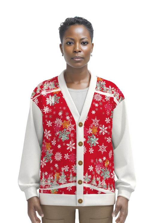 - Snow Man's Delight Unisex V-neck Knitted Hacci Fleece Christmas Cardigan With Button Closure - unisex cardigan at TFC&H Co.