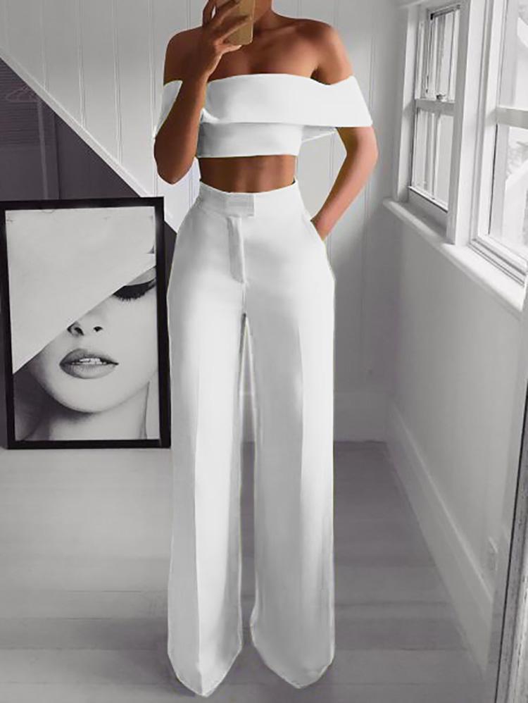 White - One-shoulder Classy Pants Outfit Set - womens pants set at TFC&H Co.