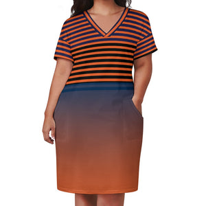 - Ombre Striped Voluptuous (+) Loose Pocket Plus Size Dress - womens dress at TFC&H Co.