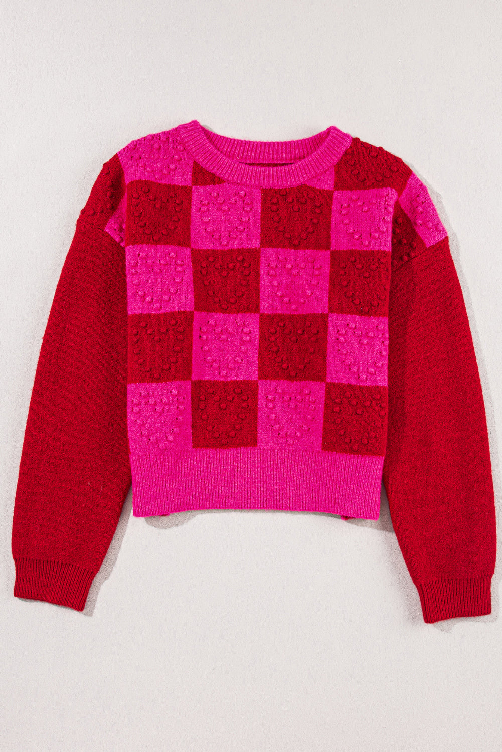 Multicolor Checkered Pattern Heart Detail Textured Women's Sweater - women's sweater at TFC&H Co.