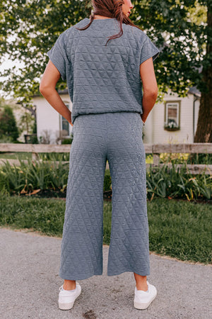 Quilted Short Sleeve Wide Leg Pants Set - available in Real Teal, Sage Green, & Black - women's pant set at TFC&H Co.