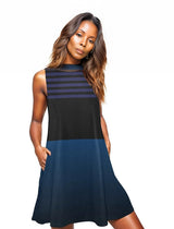 Black - Ombre Striped Women's Sleeveless A-Line Pocket Dress - womens dress at TFC&H Co.