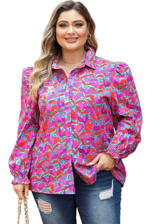 Multicolor Floral Print Ruffled Puff Sleeve Shirt - women's shirt at TFC&H Co.