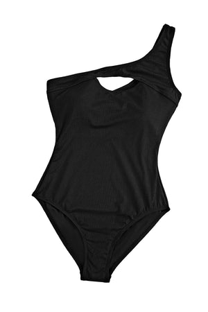 - Black Ribbed One Shoulder Hollowed One Piece Swimsuit - women's one piece swimsuit at TFC&H Co.