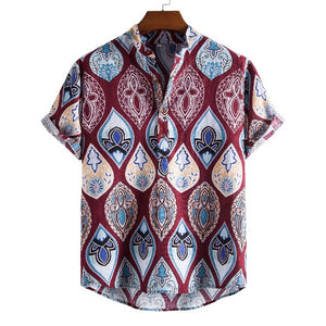Pl54 - Stand Collar Ethnic Style Series Printed Casual Button Up Shirt - mens button up shirt at TFC&H Co.
