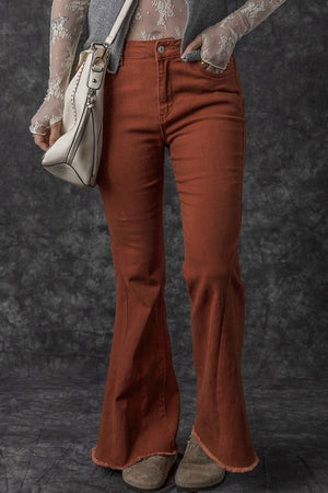 - High Waist Raw Hem Flare Jeans - women's jeans at TFC&H Co.