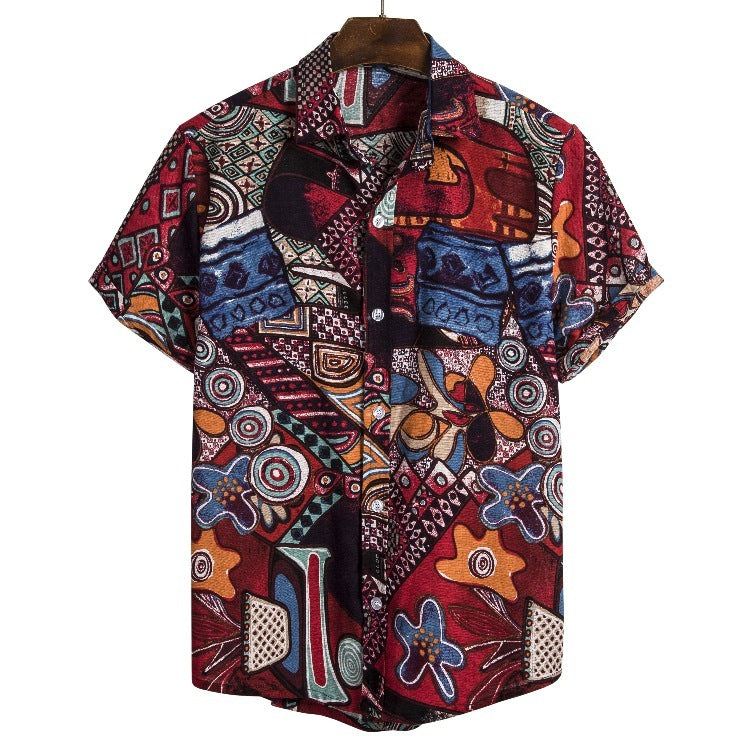 CS3 - Men's Ethnic Style Series Plus Size Linen Button Up Shirts - mens button up shirt at TFC&H Co.