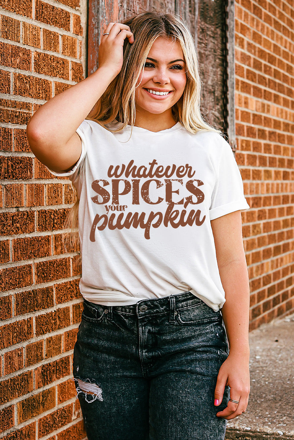 White Whatever Spices Your Pumpkin Letter Print Graphic Tee - women's Graphic Tees at TFC&H Co.
