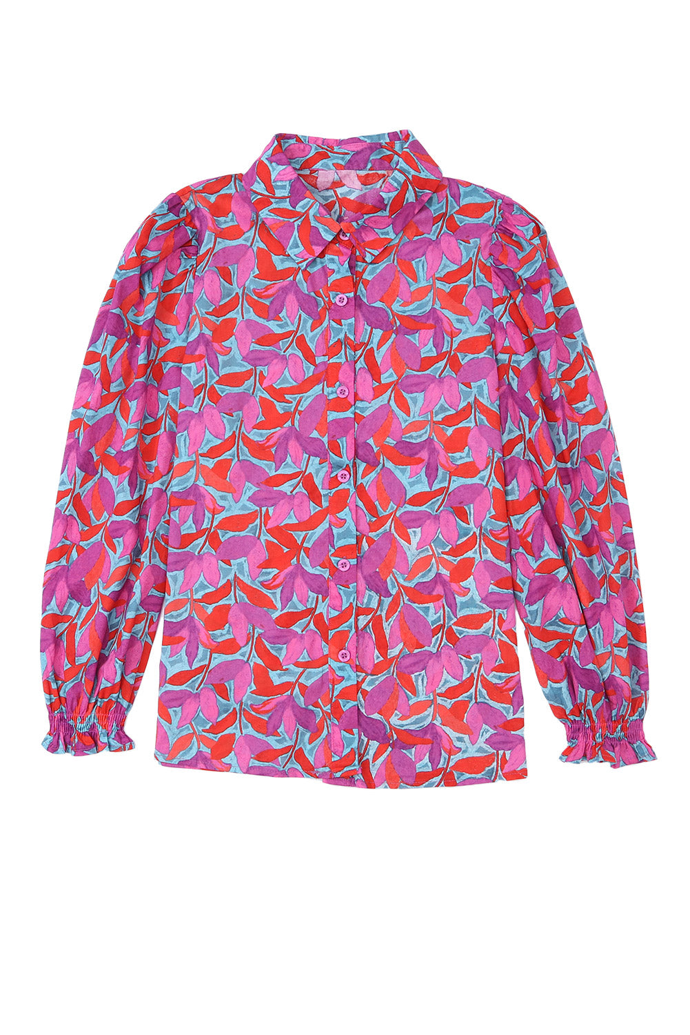- Multicolor Floral Print Ruffled Puff Sleeve Shirt - womens shirt at TFC&H Co.