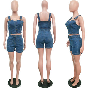 - Women's Denim Short Outfit Set - womens short set at TFC&H Co.