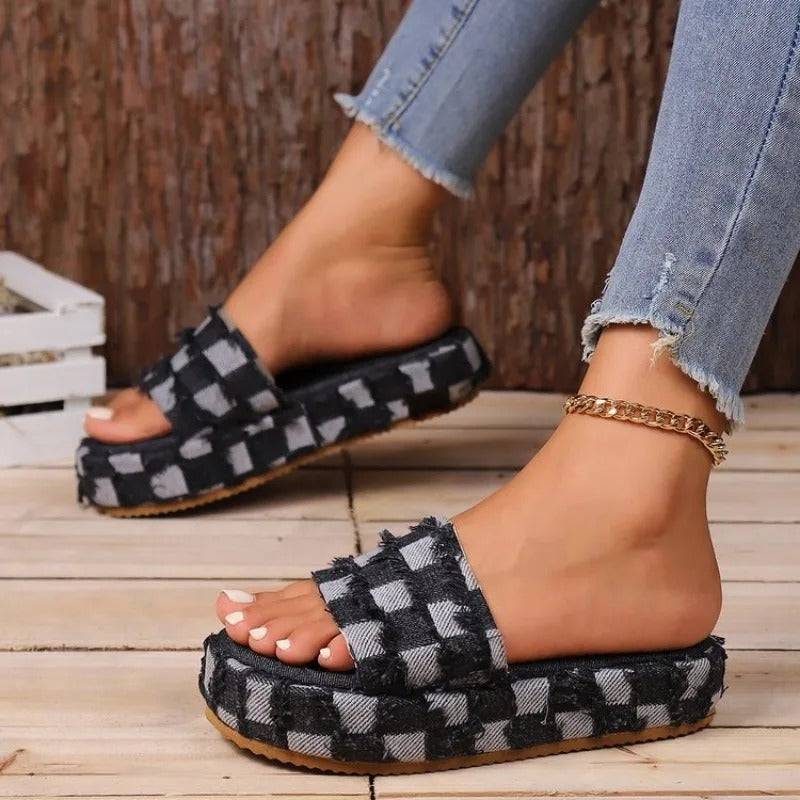 - Summer Fashion Designer Denim Flat Sandals for Women - womens sandals at TFC&H Co.