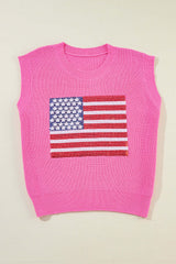 Bonbon 50%Viscose+28%Polyester+22%Polyamide - Bonbon Sparkling American Flag Knitted Vest - womens vest at TFC&H Co.