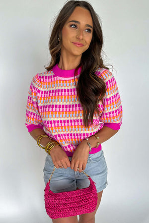 - Striped Short Sleeve Knit Top - Womens top at TFC&H Co.