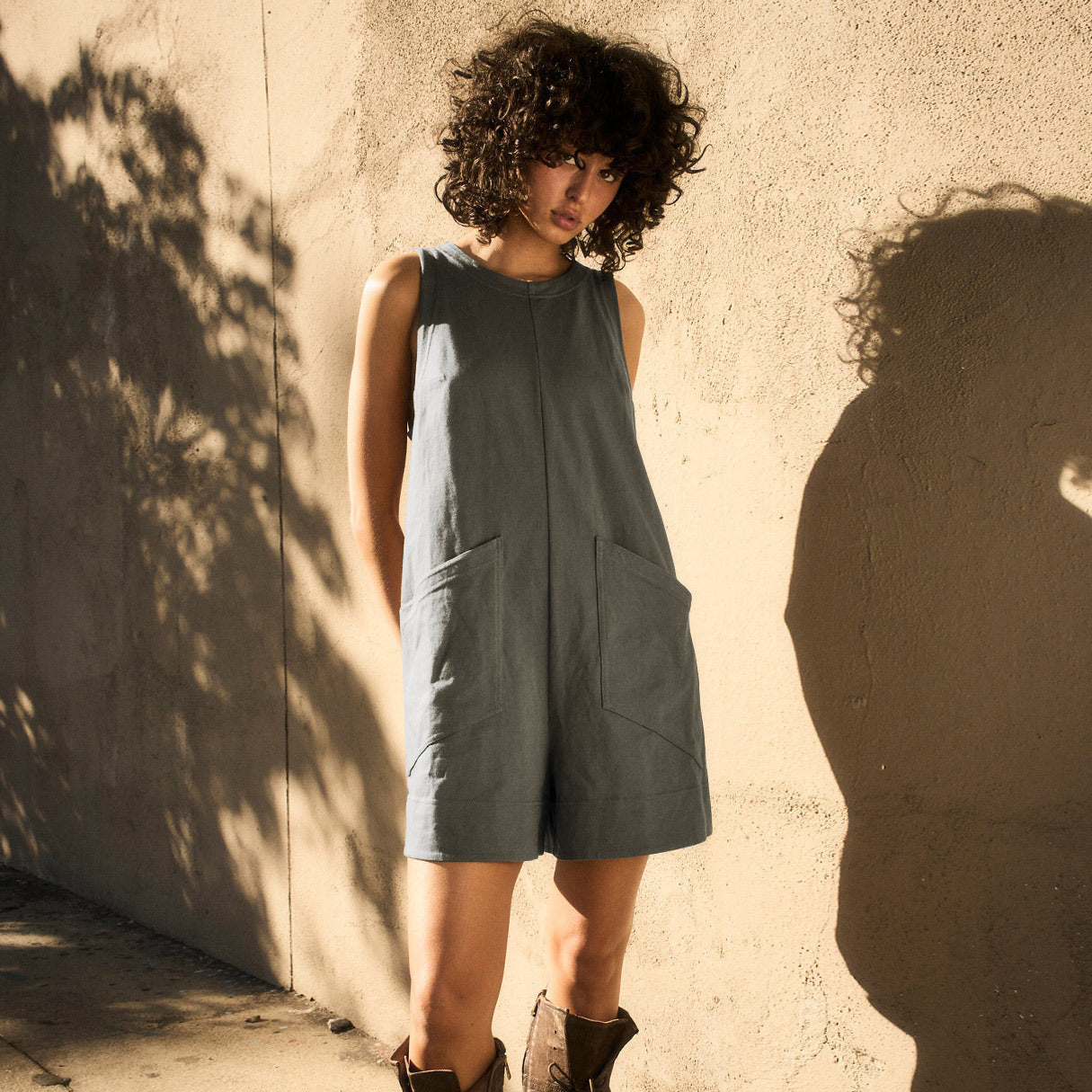 Dark Grey - Solid Color Loose Romper With Pockets for Women - womens romper at TFC&H Co.
