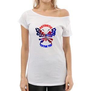 White - 4th of July Patriotic Butterfly Women's Off The Shoulder T-Shirt - womens t-shirt at TFC&H Co.