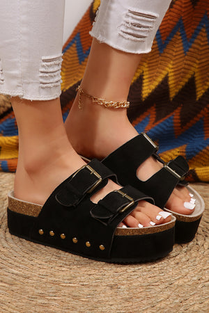 - Suede Buckle Decor Corky Women's Platform Sandals - womens sandals at TFC&H Co.