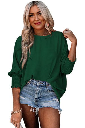 - Plain & Casual Shirred Cuffs Half Sleeve Women's Top - Long Sleeve Tops at TFC&H Co.