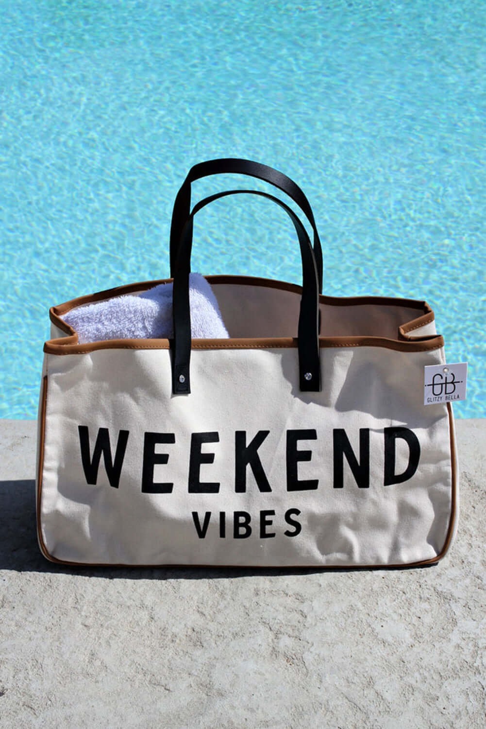 - White WEEKEND VIBES Canvas Tote Beach Bag - tote bag at TFC&H Co.