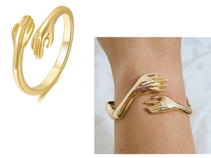 Gold set Hugging Arms Hand Cuff Couple Bracelet For Women And Men - bracelet at TFC&H Co.