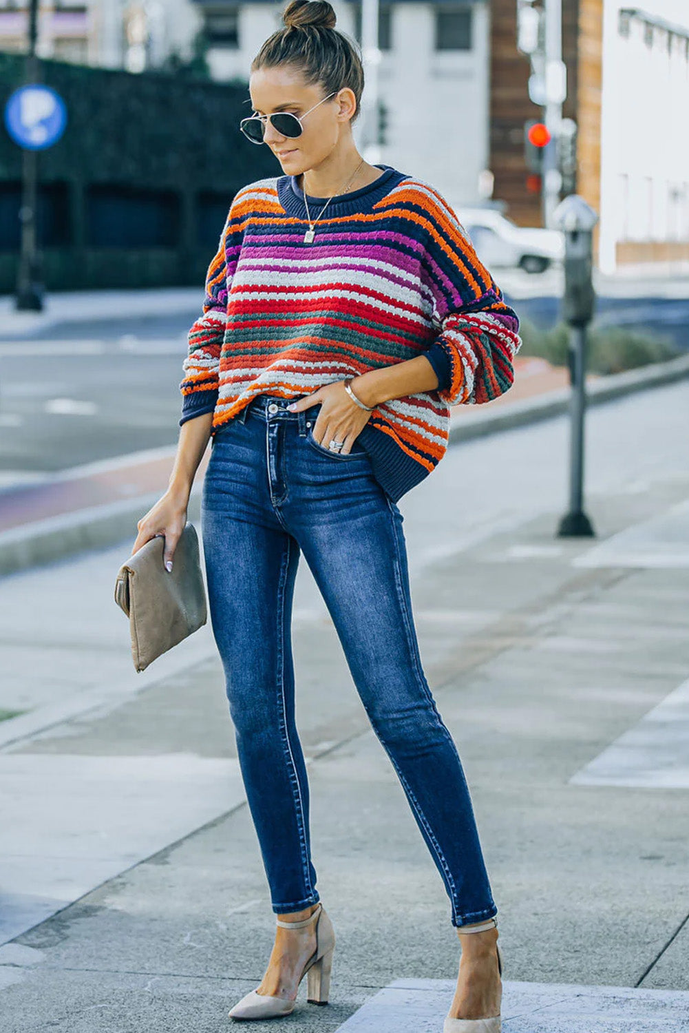 Stripe Boho Fashion Drop Shoulder Baggy Sweater - women's sweater at TFC&H Co.