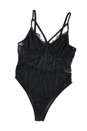 - Spaghetti Straps Lace Panel Women's Bodysuit - womens bodysuit at TFC&H Co.