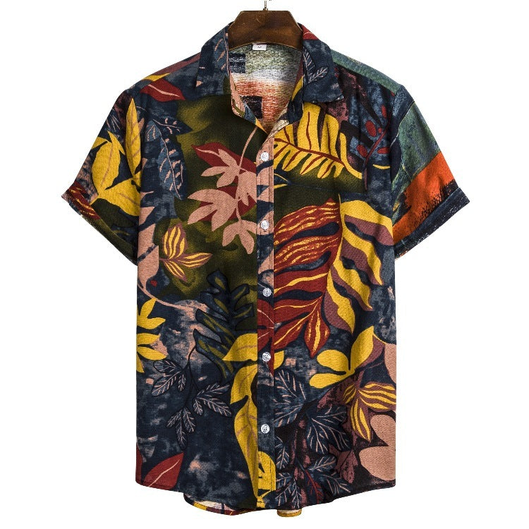 CS9 - Men's Ethnic Style Series Plus Size Linen Button Up Shirts - mens button up shirt at TFC&H Co.