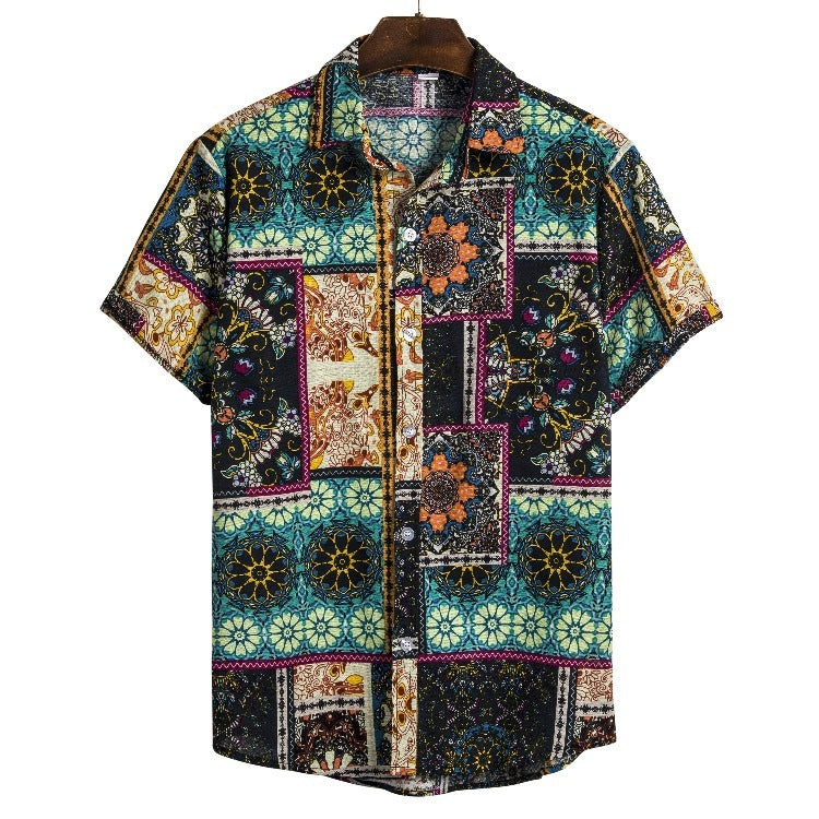 CS1 - Men's Ethnic Style Series Plus Size Linen Button Up Shirts - mens button up shirt at TFC&H Co.