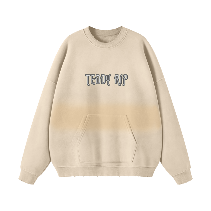Gray Apricot Teddy Rip Word Streetwear Unisex Colored Gradient Washed Effect Pullover - unisex sweaters at TFC&H Co.