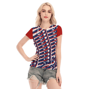 - 4th of July Patriotic Red Women's Short Sleeve Mesh T-Shirt - womens t-shirt at TFC&H Co.