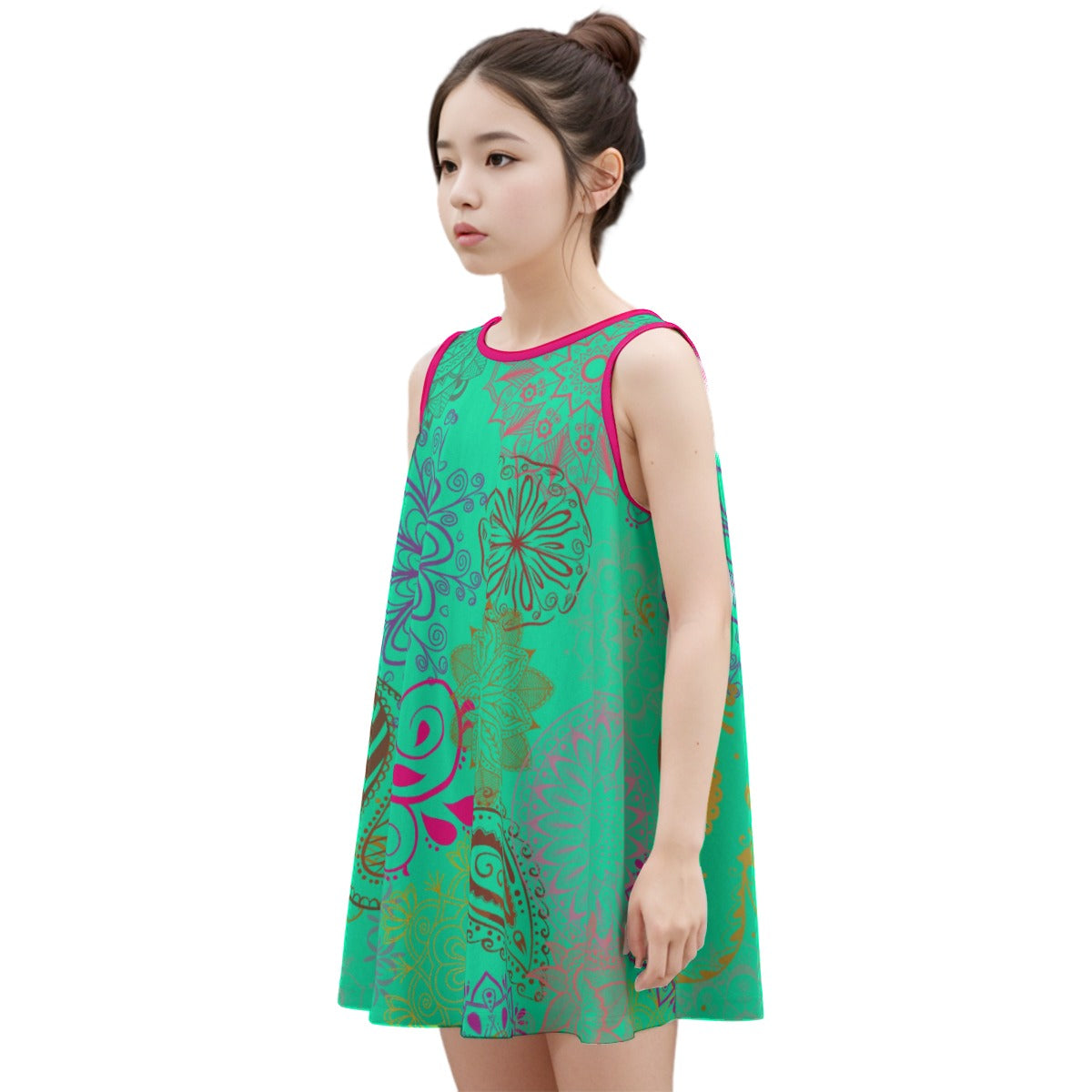 Paisley Mist Kid's Sleeveless Dress | 100% Cotton