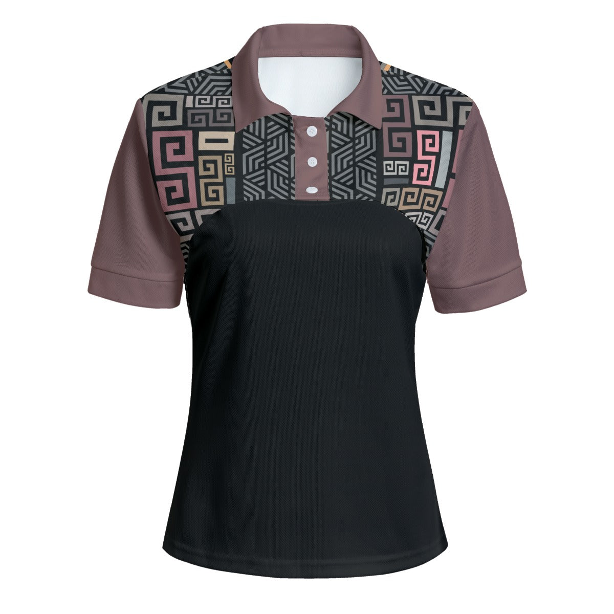 Black - Squared Women's Casual Two-piece Polo Shirt - Womens Polo Shirts at TFC&H Co.