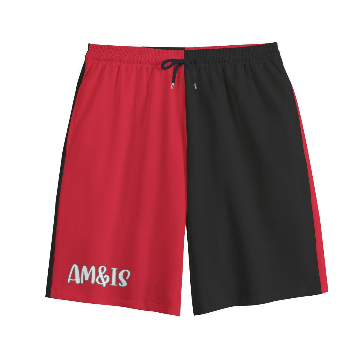 Red Black - AM&IS Red Color Block Men's Shorts | 100% Cotton - mens shorts at TFC&H Co.