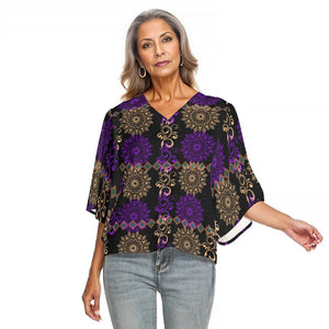 - Royal Hues Women's Bat Sleeve Light V-neck Front Buttoned Blouse - womens blouse at TFC&H Co.