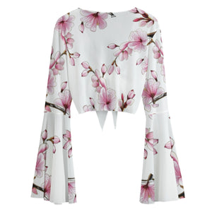 - Cherry Blossom Women's Tie Front Cropped Blouse - womens blouse at TFC&H Co.