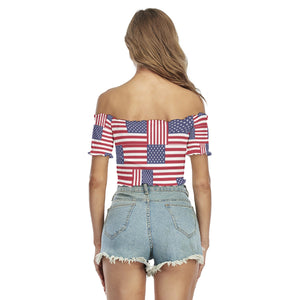 - 4th of July Patriotic Women's Off-shoulder Off-the-navel Crop Top - womens crop top at TFC&H Co.