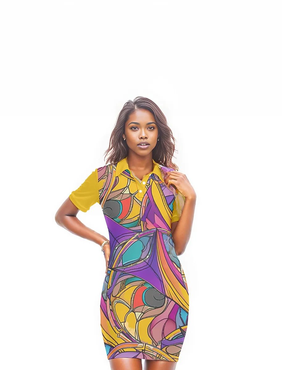 Multi-colored - Abstract Urbania Women's Polo Collar Dress - teens dress at TFC&H Co.