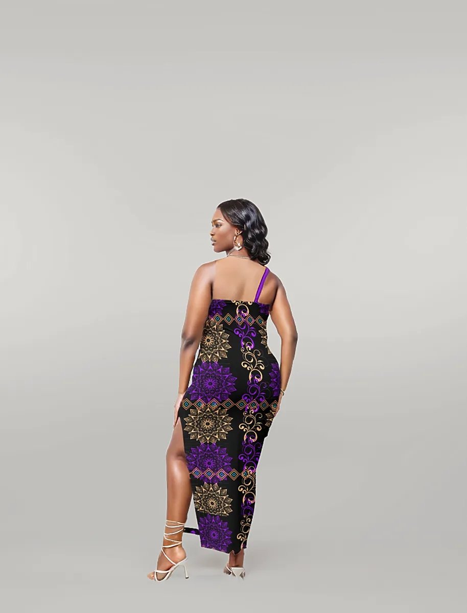 - Royal Hues Voluptuous (+) Women's Oblique-Shoulder Exposure Dress With Side Split (Plus Size) - womens dress at TFC&H Co.