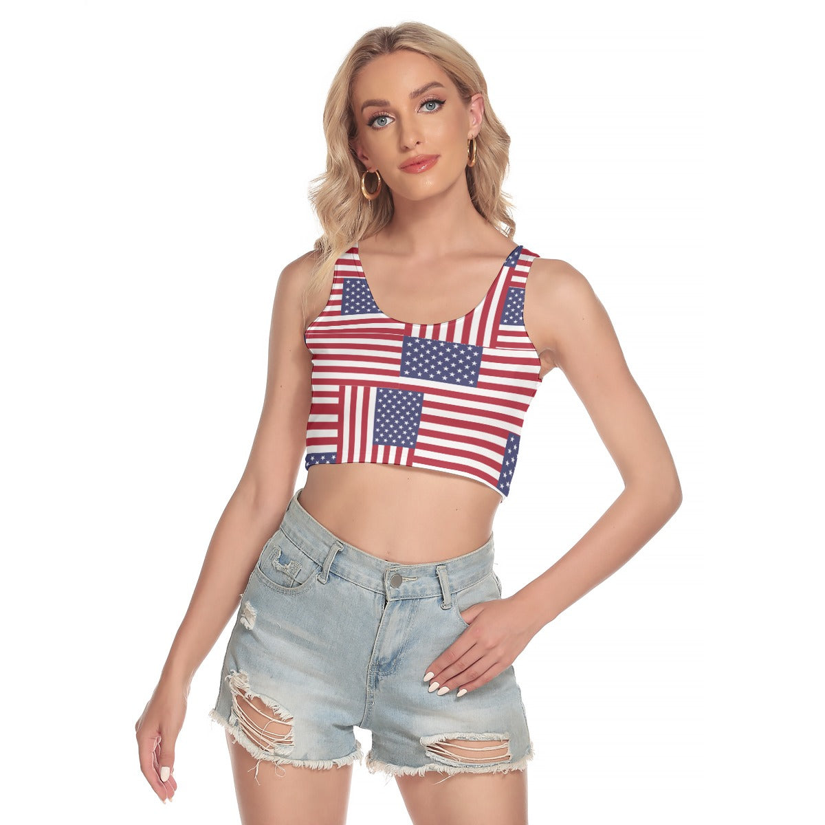White - 4th of July Patriotic Women's Sport Crop Tank Top - at TFC&H Co.
