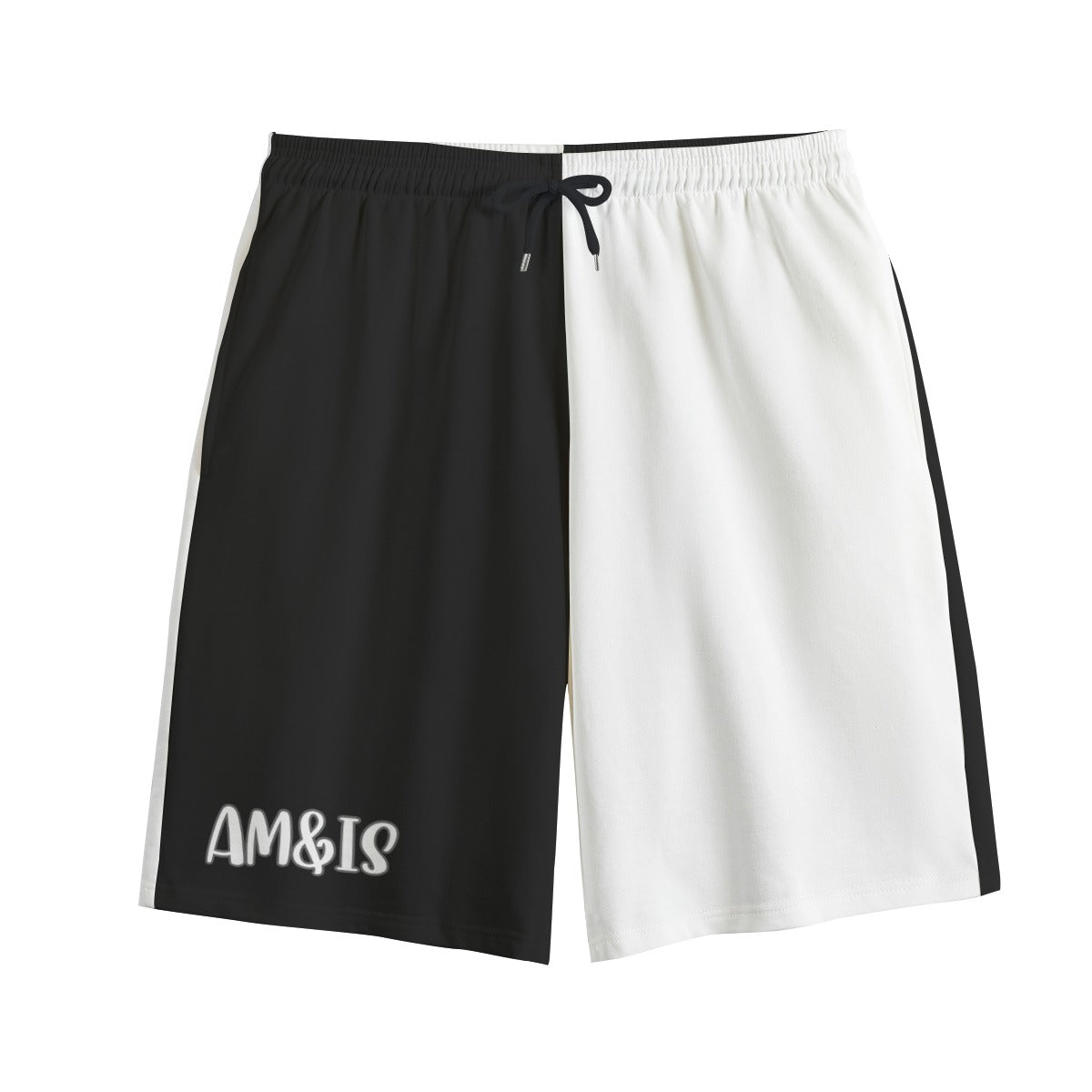 Black White - AM&IS Black Color Block Men's Shorts | 100% Cotton - mens shorts at TFC&H Co.