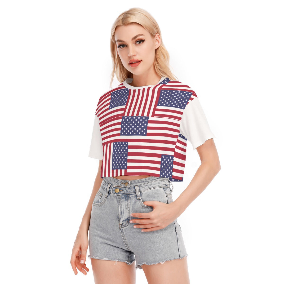 White - 4th of July Patriotic Women's Cropped T-shirt | 100% Cotton - womens cropped t-shirt at TFC&H Co.
