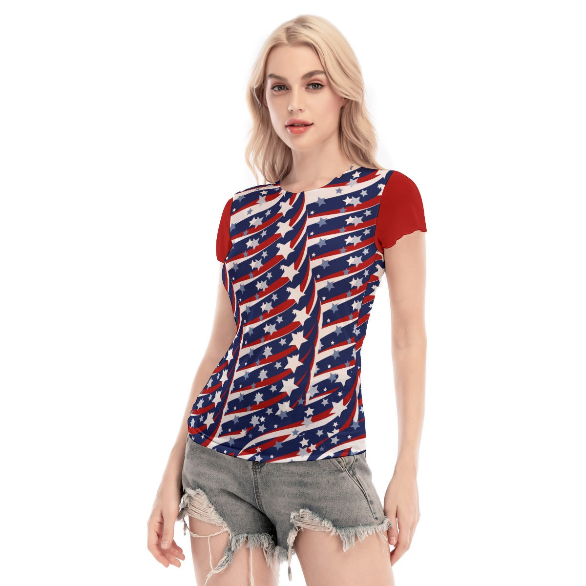 Red - 4th of July Patriotic Red Women's Short Sleeve Mesh T-Shirt - womens t-shirt at TFC&H Co.