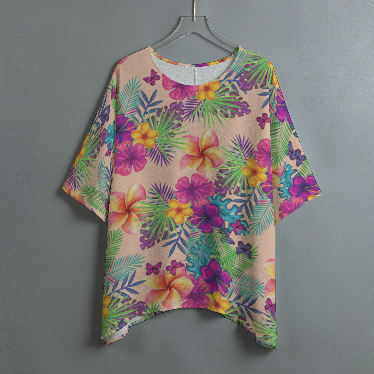 Tropical Peach Floral Women's Bat Sleeve Shirt
