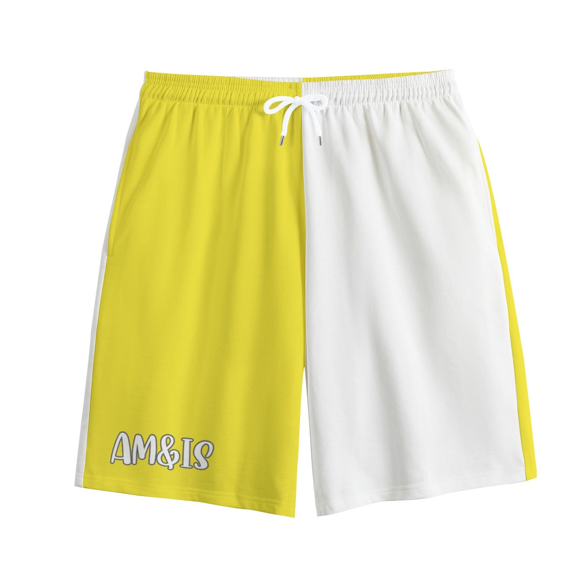 Yellow White - AM&IS Yellow Color Block Men's Shorts | 100% Cotton - mens shorts at TFC&H Co.