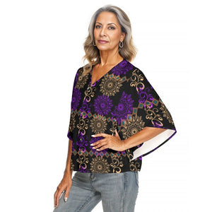 - Royal Hues Women's Bat Sleeve Light V-neck Front Buttoned Blouse - womens blouse at TFC&H Co.