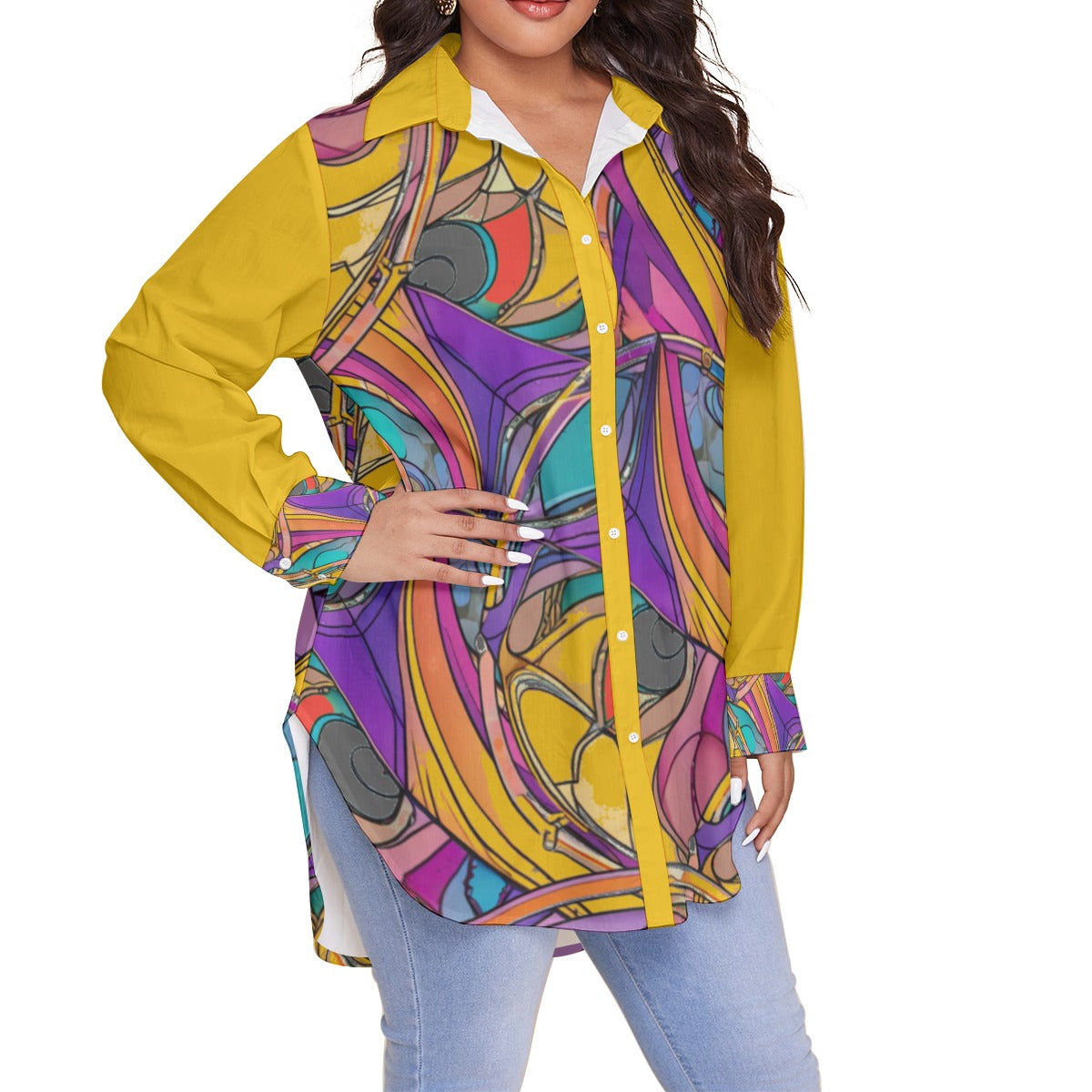 - Abstract Urbania Women's Voluptuous (+) Plus Size Shirt With Long Sleeve - womens button up shirt at TFC&H Co.