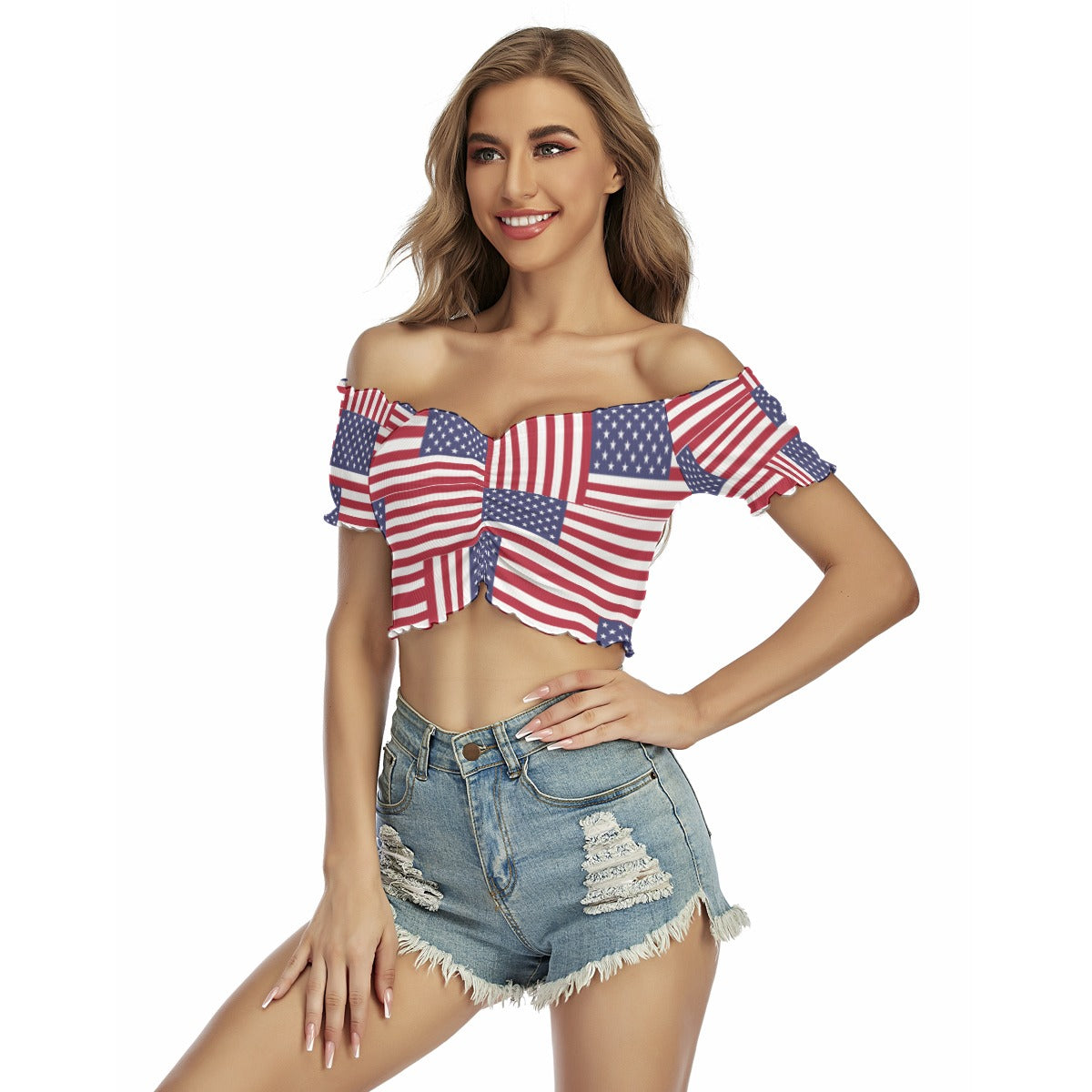 - 4th of July Patriotic Women's Off-shoulder Off-the-navel Crop Top - womens crop top at TFC&H Co.