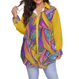 Yellow - Abstract Urbania Women's Voluptuous (+) Plus Size Shirt With Long Sleeve - womens button up shirt at TFC&H Co.