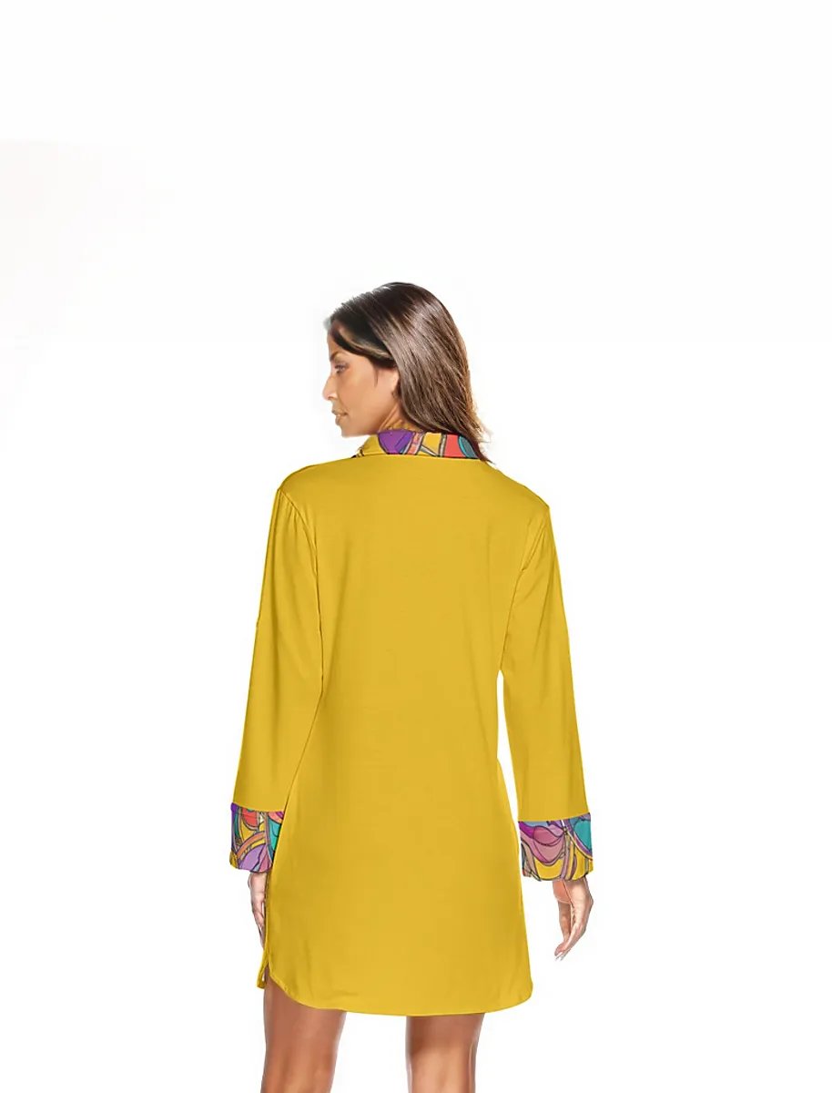 - Abstract Urbania Women's Lapel Shirt Dress With Long Sleeve - womens dress at TFC&H Co.